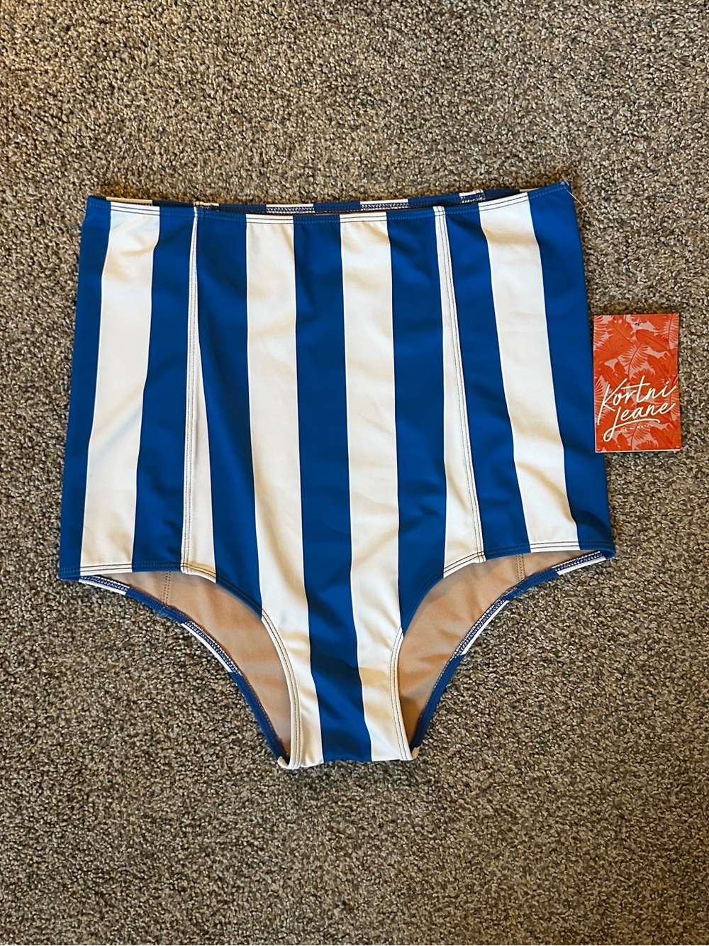 Kortni Jeane Blue and White Vertical Stripe High-Waist One-Piece Bottom
